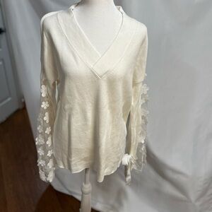 FRENCH CONNECTION brand new sweater in winter white, bell sleeve, and appliqués